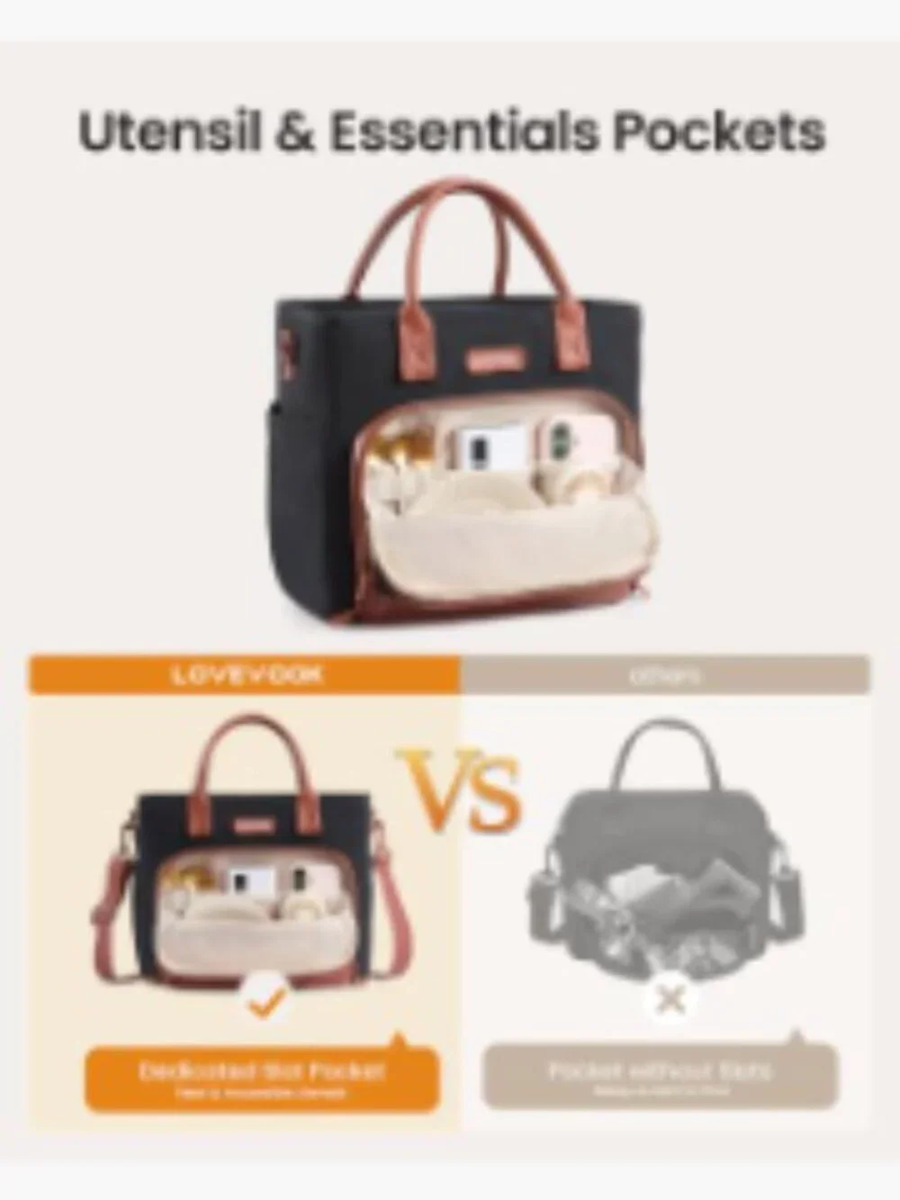 Insulated Lunch Bag for Women, Large 13L Adult Tote with Cutlery Pocket,
